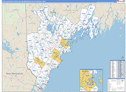 Portland-South Portland Metro Area Wall Map Basic Style 2026